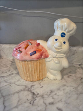 Pillsbury Doughboy Cupcake Cookie Jar One Size White and Pink